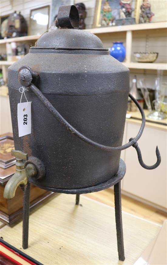 An iron hot water urn and stand, 19th century